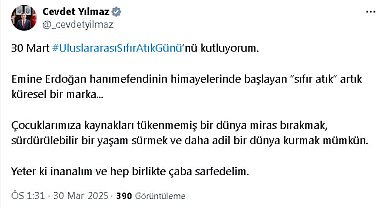 Cevdet Yılmaz: 30 Mart Uluslararası Sıfır Atık Günü'nü kutluyorum