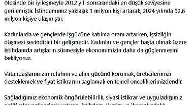 Cevdet Yılmaz: İstihdam artışı ile ekonomimiz daha güçlenecek