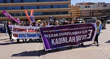 Edirne'de DİSK'e bağlı çalışan kadınlar, 1 günlük iş bırakıp yürüyüş yaptı