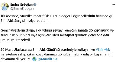 Emine Erdoğan'dan Amerika Maarif Okulu öğrencilerinin Sıfır Atık Sergisi'ni ziyaretine ilişkin paylaşım