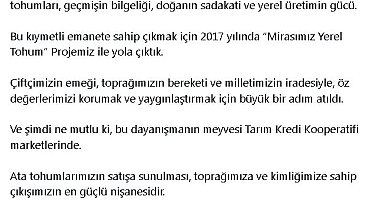 Emine Erdoğan'dan, ata tohumlarının Tarım Kredi marketlerinde satışına ilişkin açıklama