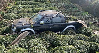 Rize'de kamyonet bahçeye girdi