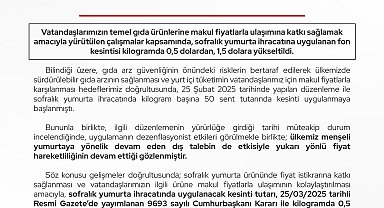 Sofralık yumurta ihracatına uygulanan fon kesintisi 1,5 dolara yükseltildi