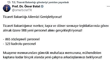 Ticaret Bakanlığı, 988 personel istihdam edecek