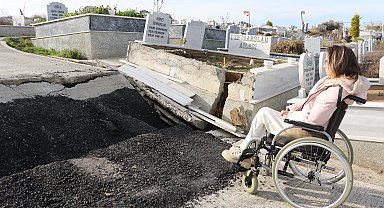 Toprak kaydı, 'engelli dünya güzeli'nin babasının mezarı zarar gördü