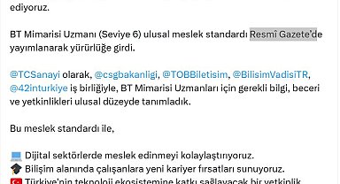 Bakan Kacır: BT Mimarisi Uzmanı ulusal meslek standardı, Resmi Gazete'de yayımlandı