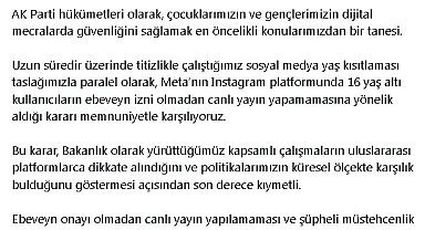 Bakan Uraloğlu: Meta'nın 16 yaş altı Instagram kullanıcılarına yönelik kararını memnuniyetle karşılıyoruz
