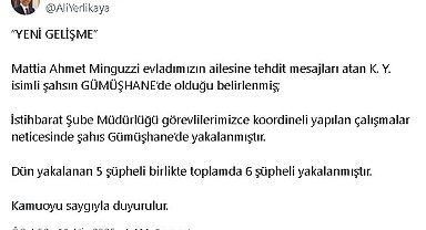 Bakan Yerlikaya: Ahmet Minguzzi'nin ailesine tehdit mesajları atan 6 şüpheli yakalandı