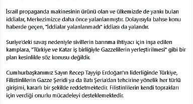 DMM: 'Gazzeli sivillerin Suriye'nin kuzeyine yerleştirileceği' iddiası doğru değildir