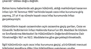 DMM: 'Müebbet alan mahkum, Cumhurbaşkanı'na mektup yazdığı için açık cezaevine çıkarıldı' iddiası doğru değil