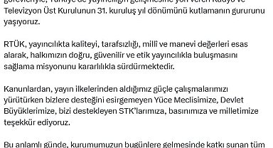 Ebubekir Şahin'den RTÜK'ün kuruluşunun 31'inci yıl dönümü mesajı