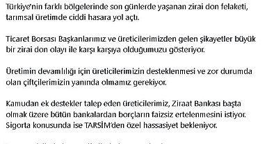TOBB Başkanı Hisarcıklıoğlu: Üreticilerimiz, borçların faizsiz ertelenmesini istiyor