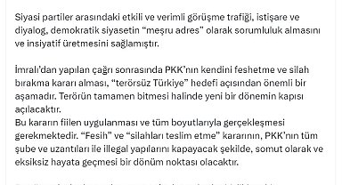 AK Parti Sözcüsü Çelik: Silah bırakma kararı 'Terörsüz Türkiye' hedefi için önemli bir aşamadır
