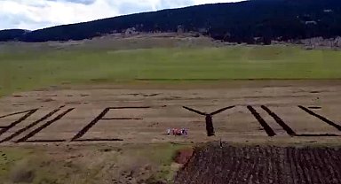 Ardahanlı çiftçi, traktörüyle tarlasına 'Aile Yılı' yazdı