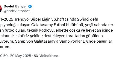 Bahçeli: 25'inci defa şampiyonluğa ulaşan Galatasaray'ı kutluyorum