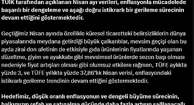 Bakan Bolat: TÜİK verileri, enflasyonla mücadelede başarılı bir dengeleme göstermekte