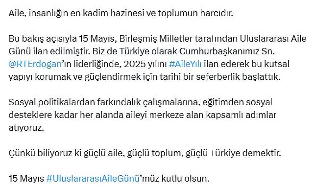 Bakan Göktaş'tan 'Uluslararası Aile Günü' mesajı