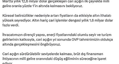 Bakan Şimşek: Cari açığı yıl sonunda OVP'nin altında bekliyoruz
