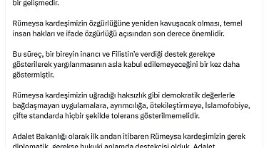 Bakan Tunç: Rümeysa'nın serbest bırakılması kamu vicdanını rahatlatmıştır
