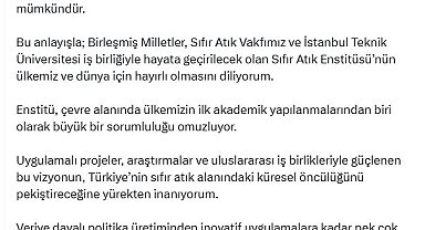 Emine Erdoğan'dan, Sıfır Atık Enstitüsünün kurulmasına ilişkin paylaşım
