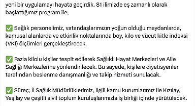 Fazla kilolu kişiler, Sağlıklı Hayat Merkezleri ve Aile Sağlığı Merkezlerine yönlendirilecek