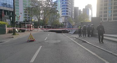 İstanbul- Sarıyer'de yolda çökme; Eski Büyükdere Caddesi trafiğe kapatıldı- 1 Ek görüntüler