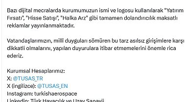 TUSAŞ'tan dolandırıcılık uyarısı