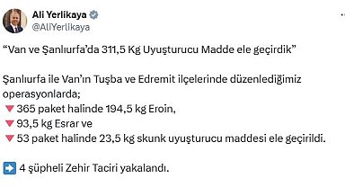 Van ve Şanlıurfa'da narkotik operasyonlarında 4 gözaltı
