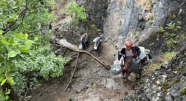 Yüksekova'da berivanların zorlu yayla yolculuğu başladı